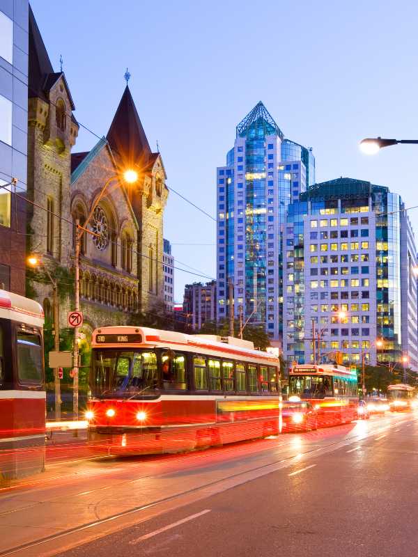 City shot of Toronto streetcar